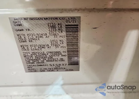 2015 Infiniti Qx60 from USA, damaged, VIN 5N1AL0MM4FC515837